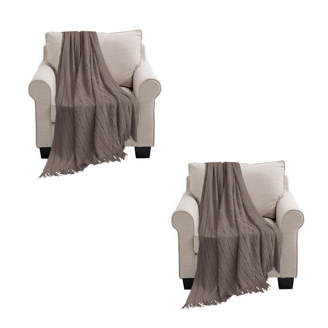 2X Coffee Textured Knitted Throw Blanket Warm Cozy Woven Cover Couch Bed Sofa Home Decor with Tassels
