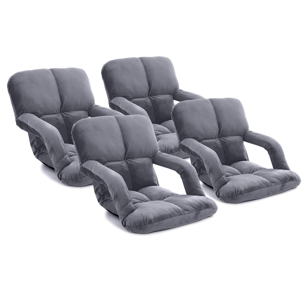 Soga 4 X Foldable Lounge Cushion Adjustable Floor Lazy Recliner Chair With Armrest Grey