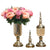 Soga 2 X Clear Glass Flower Vase With Lid And Pink Flower Filler Vase Bronze Set