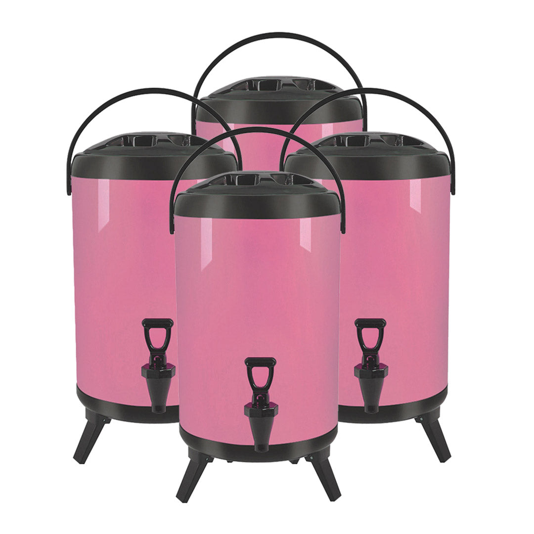 Soga 4 X 14 L Stainless Steel Insulated Milk Tea Barrel Hot And Cold Beverage Dispenser Container With Faucet Pink