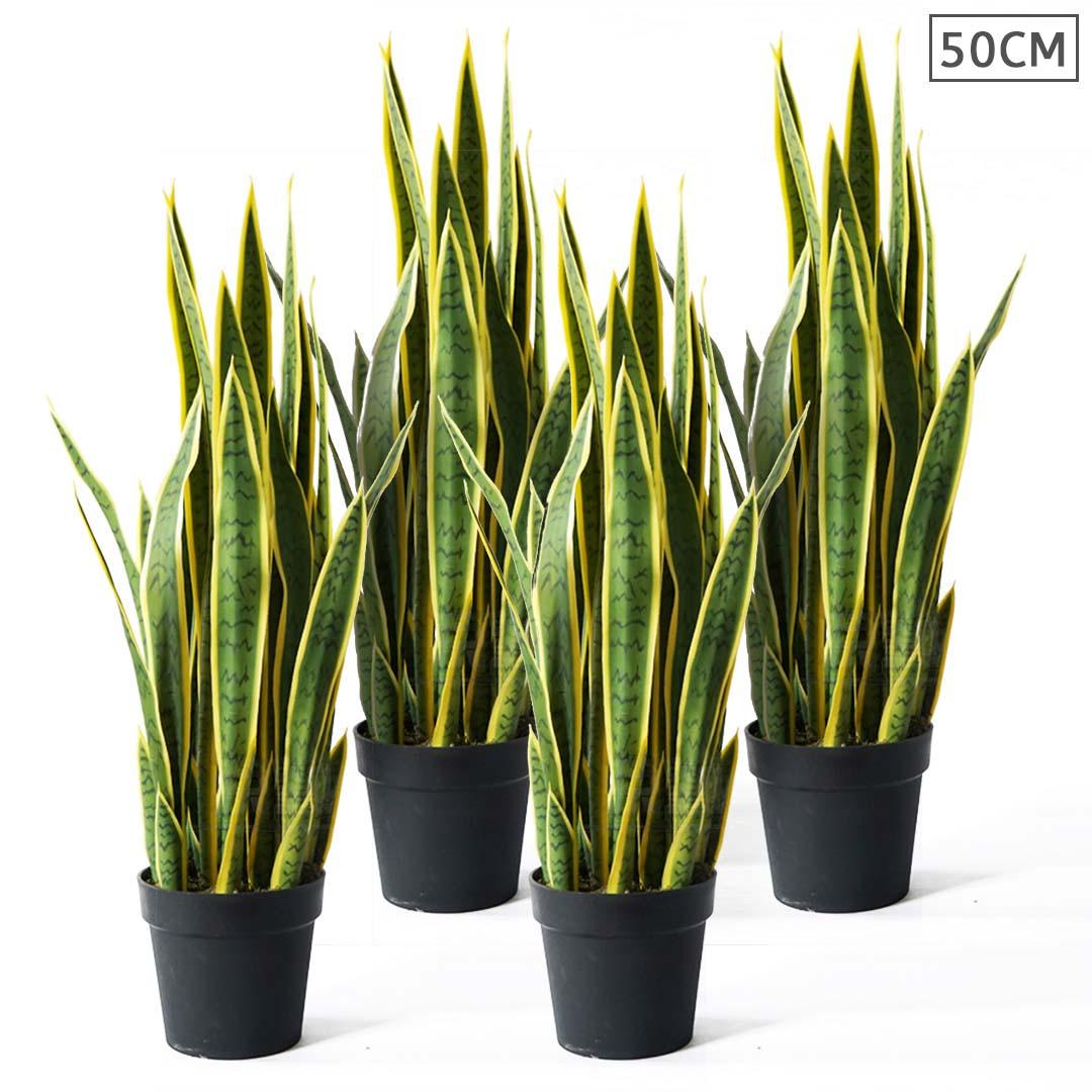 Soga 4 X 50cm Artificial Indoor Yellow Edge Tiger Piran Fake Decoration Tree Flower Pot Plant