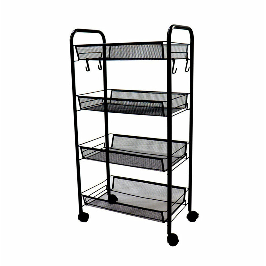 Soga 4 Tier Steel Black Bee Mesh Kitchen Cart Multi Functional Shelves Portable Storage Organizer With Wheels