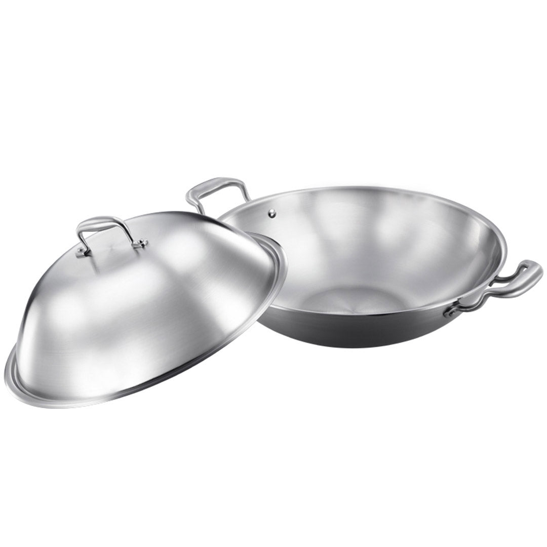 Soga 3 Ply 38cm Stainless Steel Double Handle Wok Frying Fry Pan Skillet With Lid