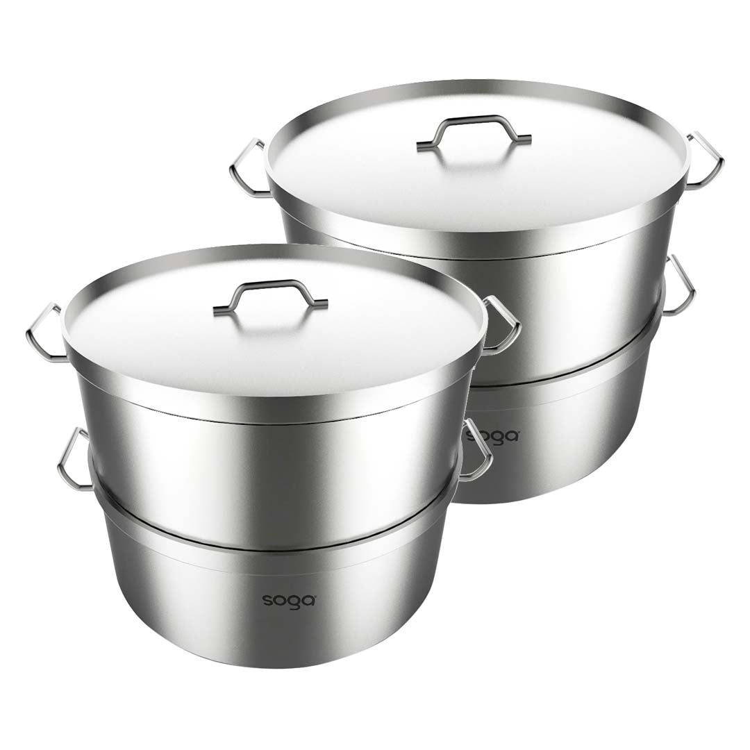 Soga 2 X Commercial 304 Stainless Steel Steamer With 2 Tiers Top Food Grade 28*18cm