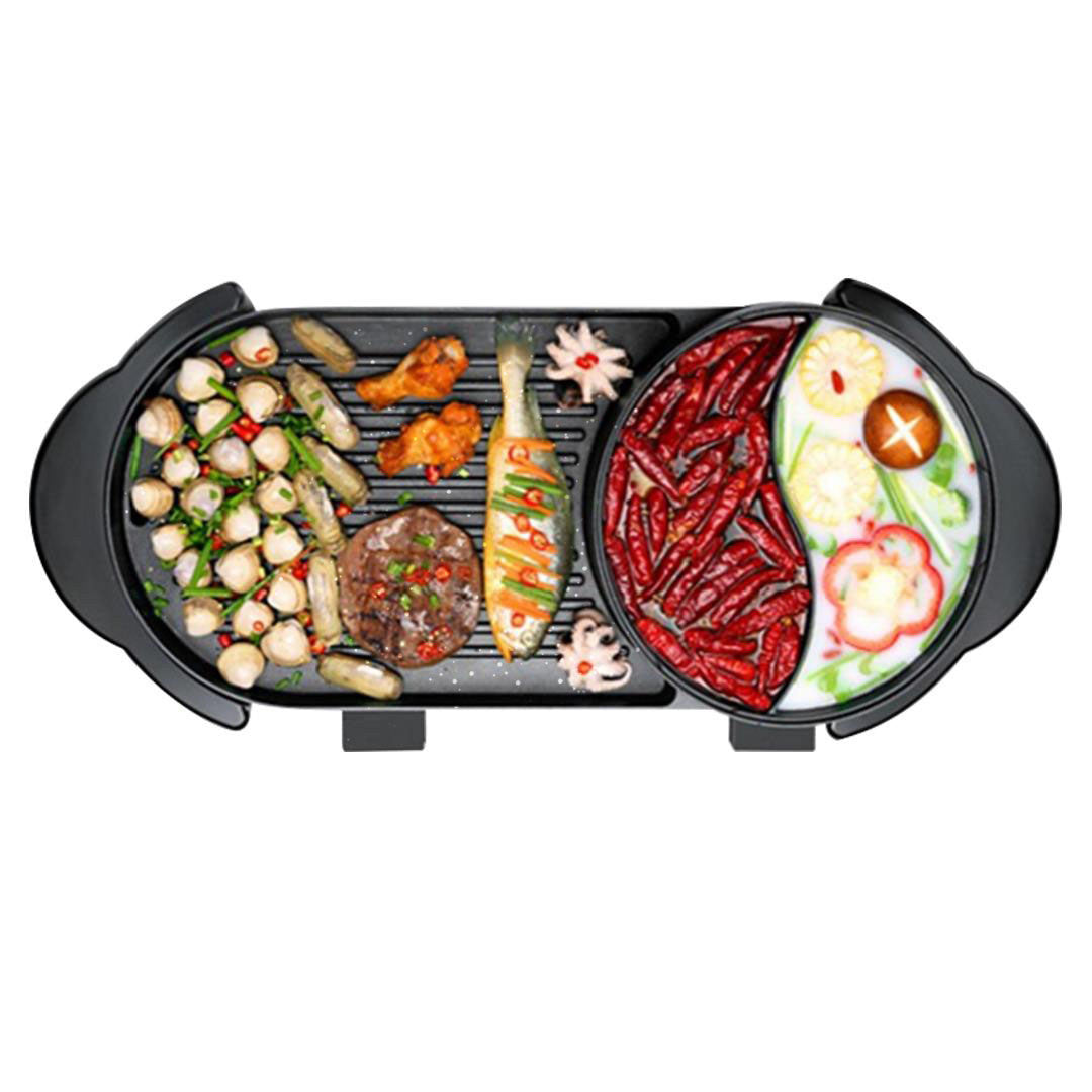 Soga 2 In 1 Electric Non Stick Bbq Teppanyaki Grill Plate Steamboat Hotpot 2 8 Person