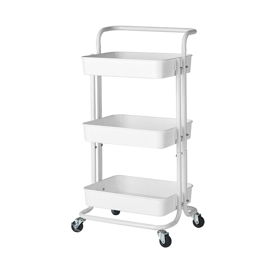 Soga 3 Tier Steel White Movable Kitchen Cart Multi Functional Shelves Portable Storage Organizer With Wheels
