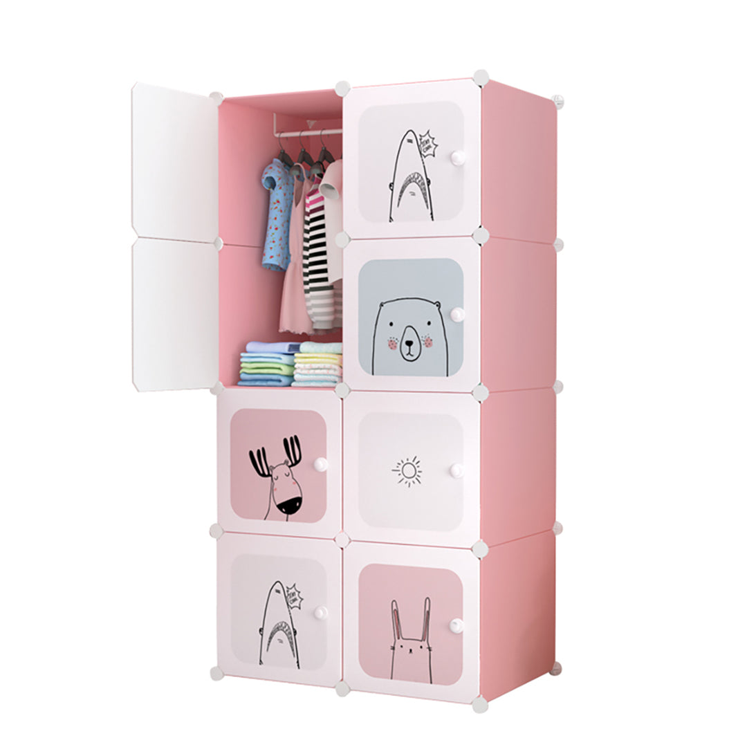8 Cubes Pink Portable Wardrobe Divide-Grid Modular Storage Organiser Foldable Closet