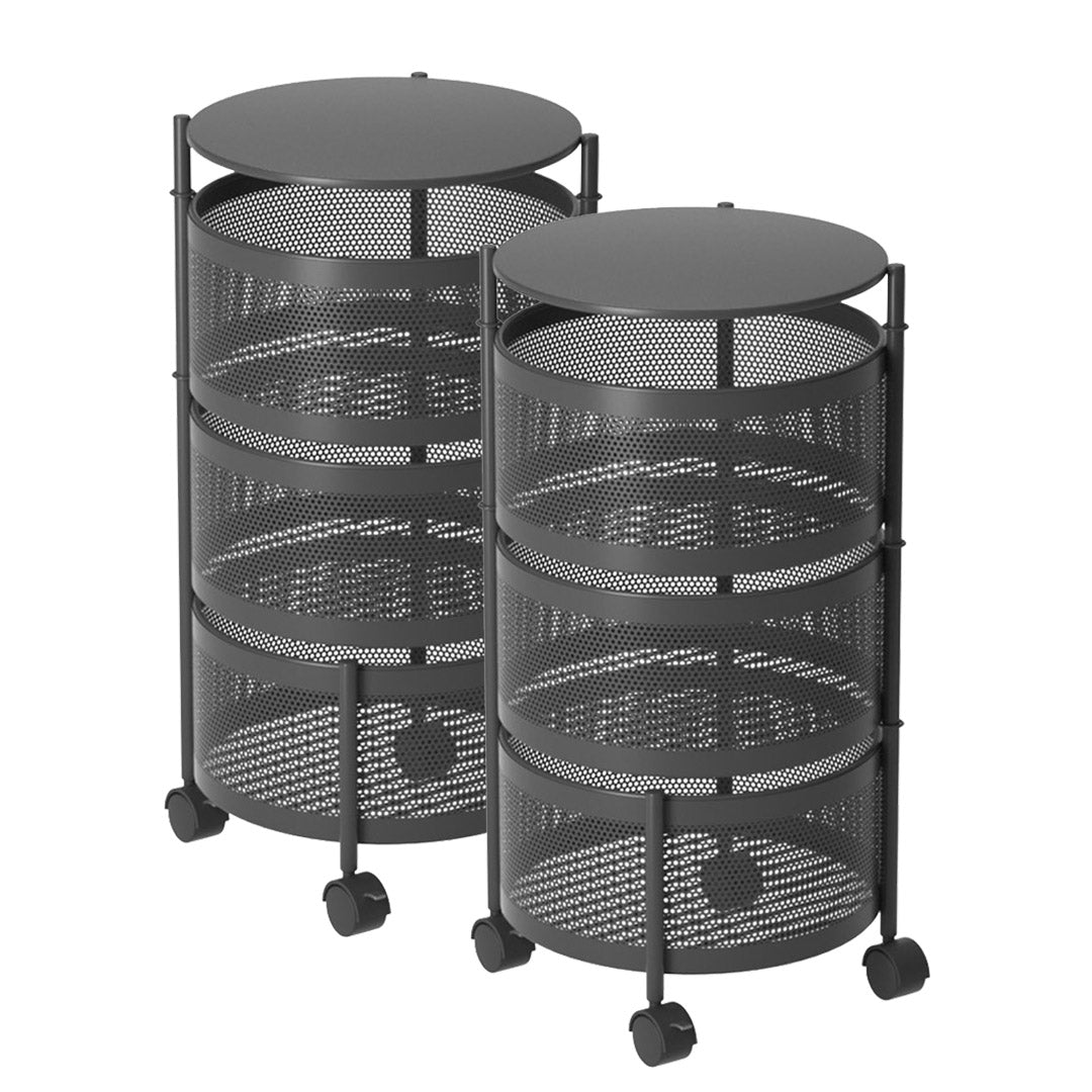 Soga 2 X 3 Tier Steel Round Rotating Kitchen Cart Multi Functional Shelves Portable Storage Organizer With Wheels
