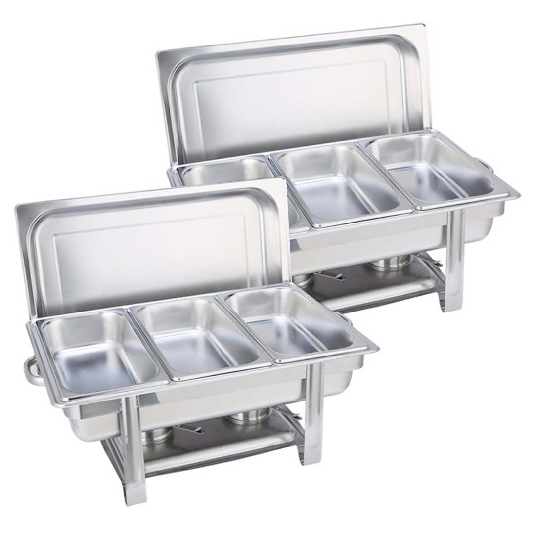 Soga 2 X Triple Tray Stainless Steel Chafing Catering Dish Food Warmer