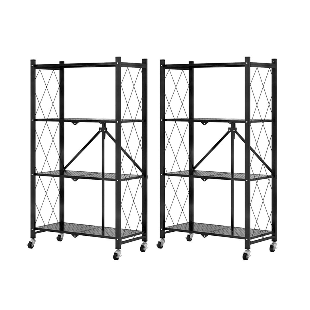 Soga 2 X 4 Tier Steel Black Foldable Kitchen Cart Multi Functional Shelves Portable Storage Organizer With Wheels