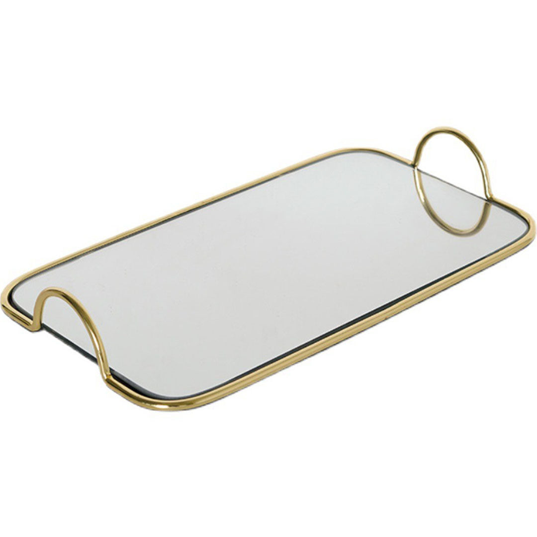 Soga 40.5cm Gold Flat Lay Mirror Glass Metal Tray Vanity Makeup Perfume Jewelry Organiser With Handles