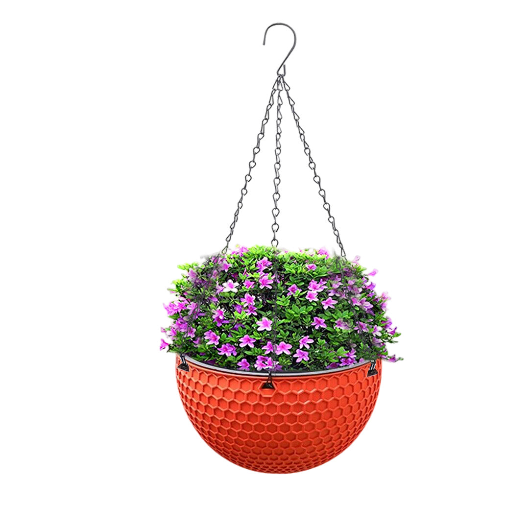 Red Small Hanging Resin Flower Pot Self Watering Basket Planter Indoor Outdoor Garden Decor