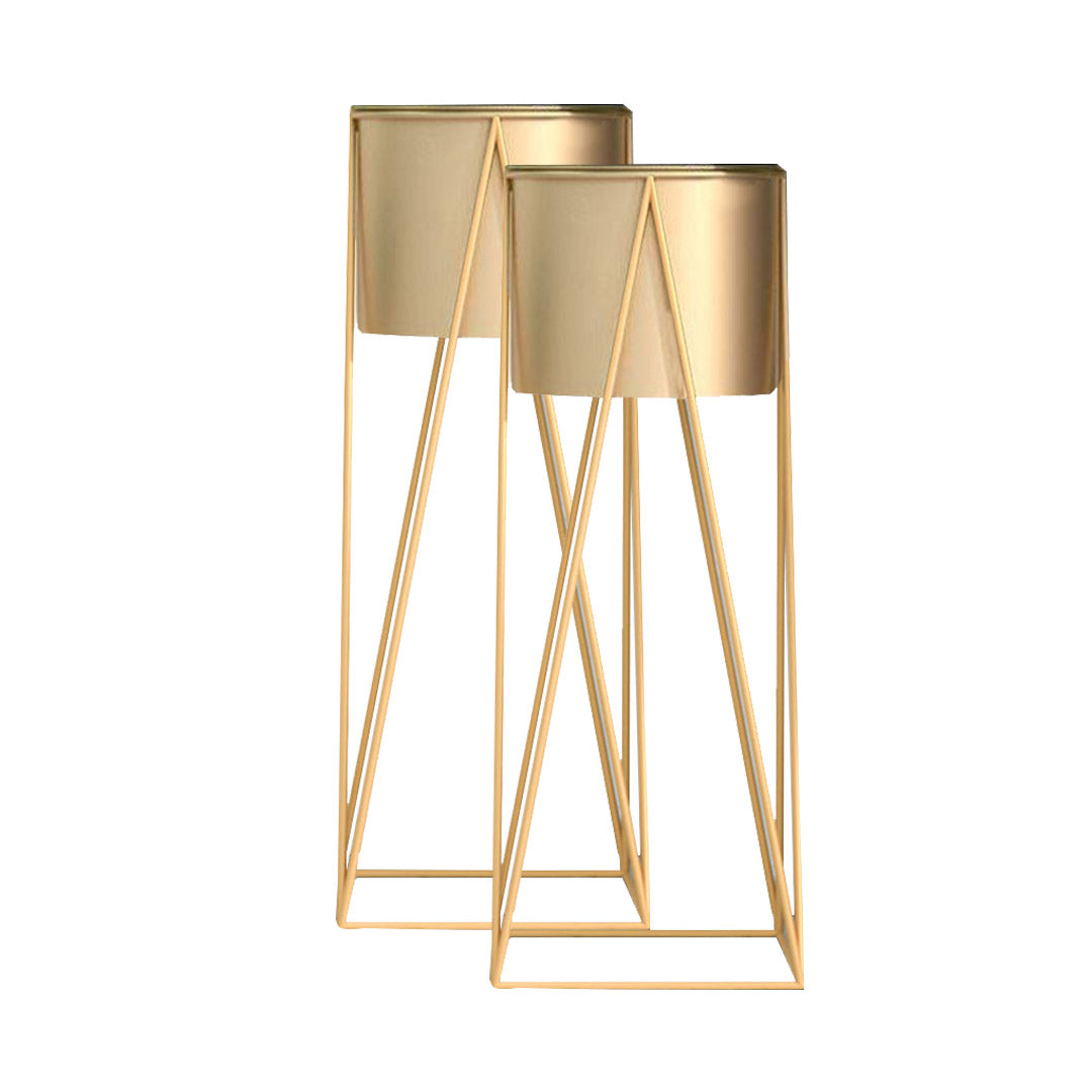 Soga 2 X 50cm Gold Metal Plant Stand With Gold Flower Pot Holder Corner Shelving Rack Indoor Display