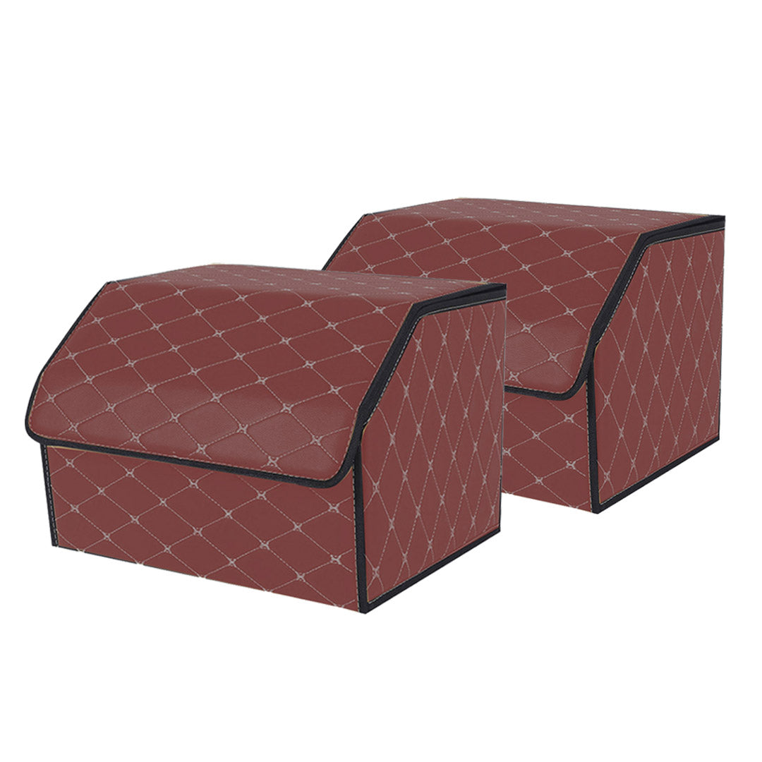 Soga 2 X Leather Car Boot Collapsible Foldable Trunk Cargo Organizer Portable Storage Box Coffee/Gold Stitch Medium