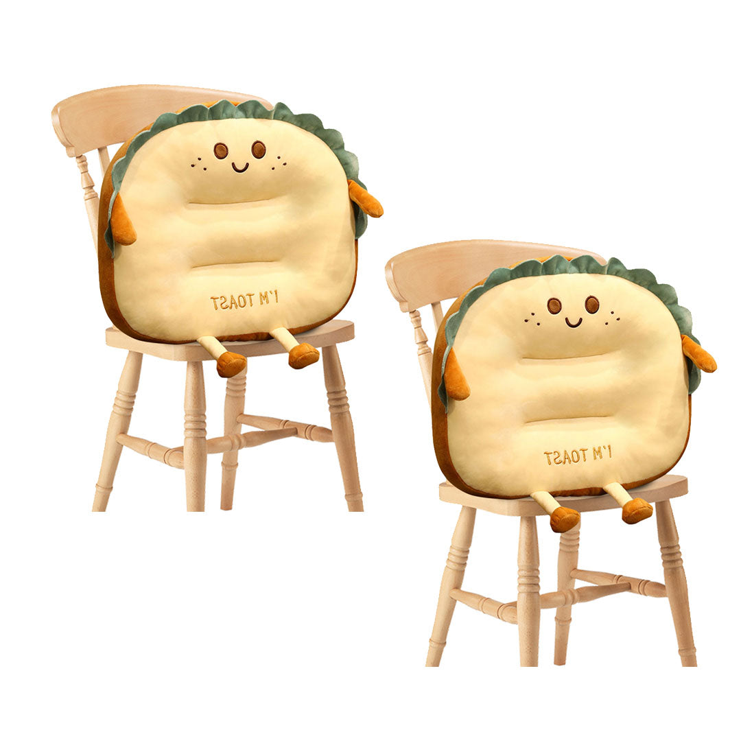 2X Smiley Face Toast Bread Cushion Stuffed Car Seat Plush Cartoon Back Support Pillow Home Decor