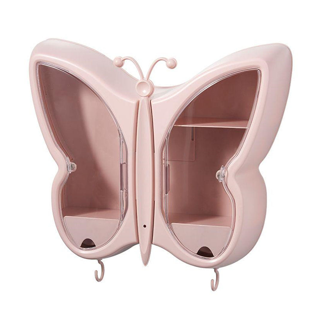 Soga Pink Butterfly Shape Wall Mounted Makeup Organiser Dustproof Waterproof Bathroom Storage Box Home Decor