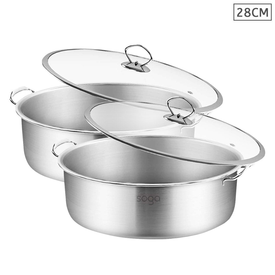 Soga 2 X Stainless Steel 28cm Casserole With Lid Induction Cookware