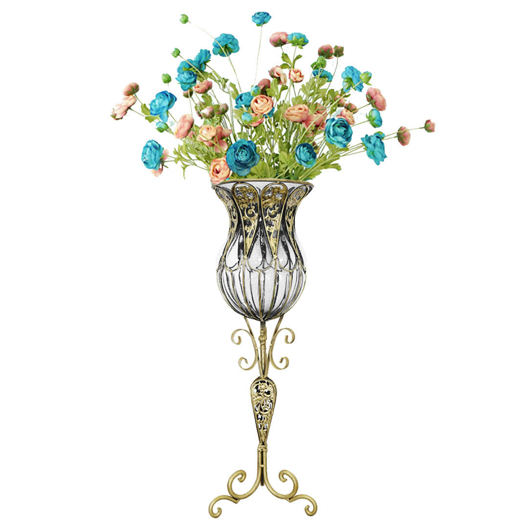 85cm Clear Glass Tall Floor Vase with 12pcs Artificial Fake Flower Set