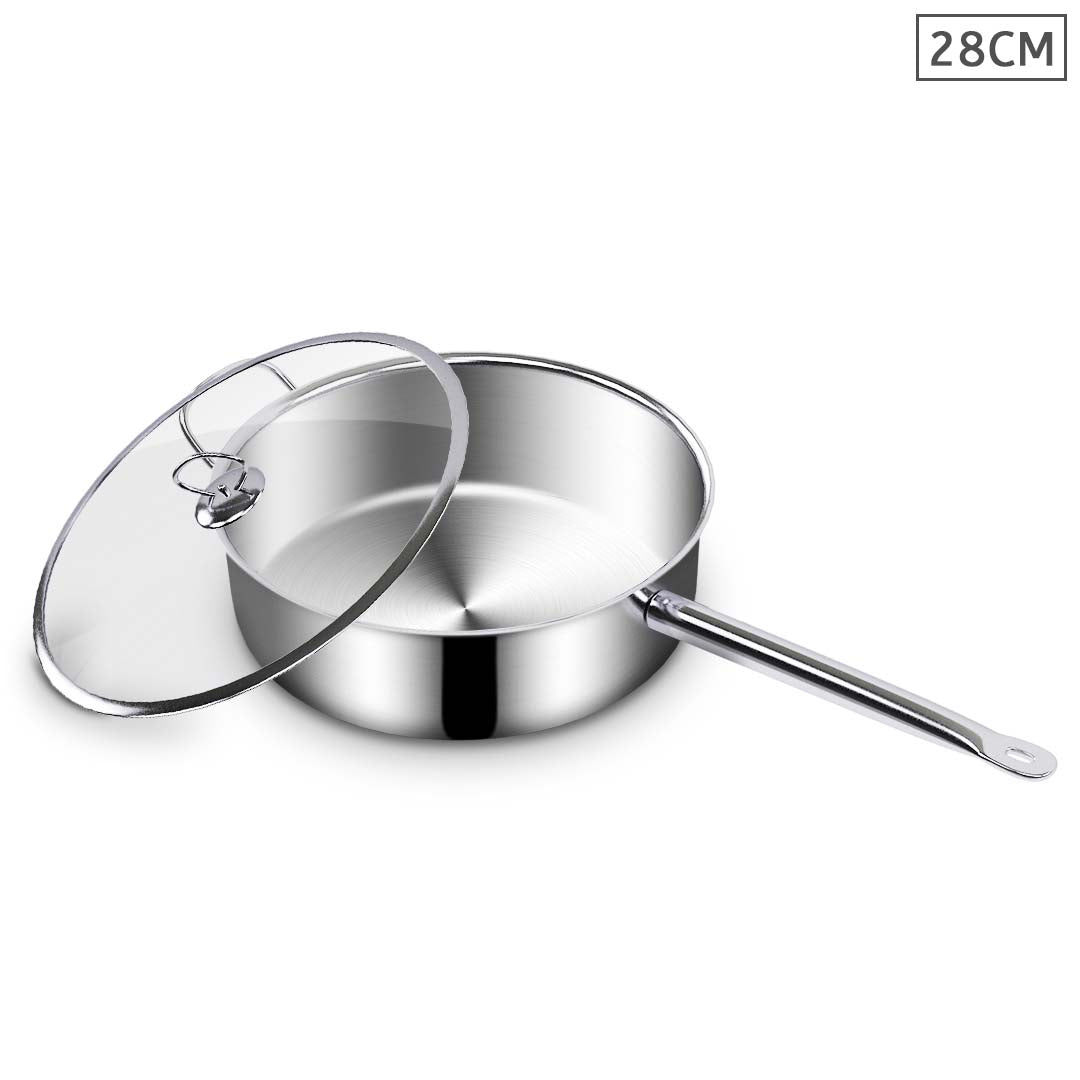 Soga 28cm Stainless Steel Saucepan Sauce Pan With Glass Lid And Helper Handle Triple Ply Base Cookware