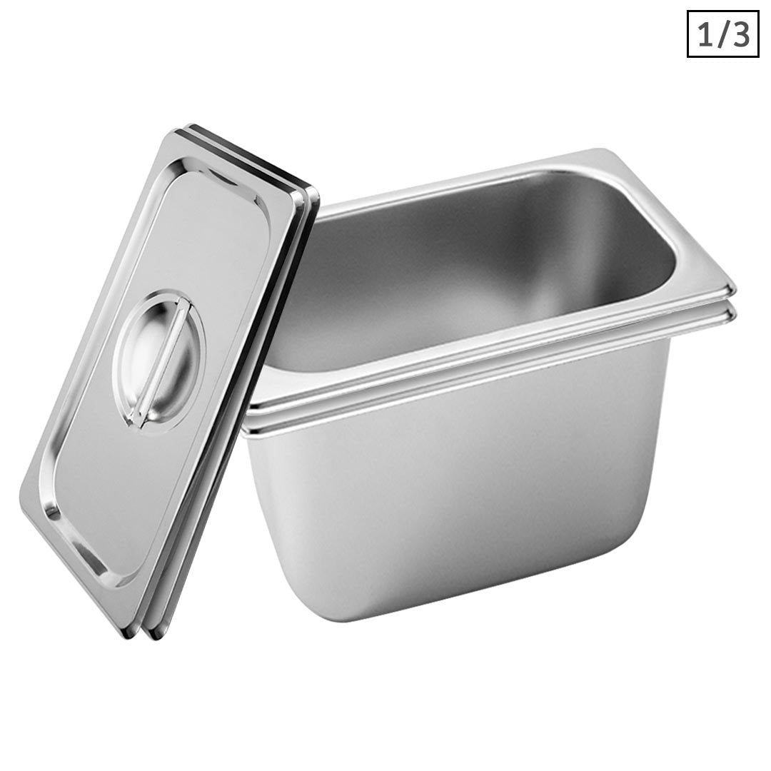 Soga 2 X Gastronorm Gn Pan Full Size 1/3 Gn Pan 20cm Deep Stainless Steel Tray With Lid