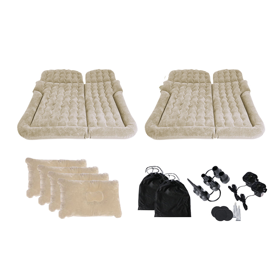 2X Beige Inflatable Car Boot Mattress Portable Camping Air Bed Travel Sleeping Essentials