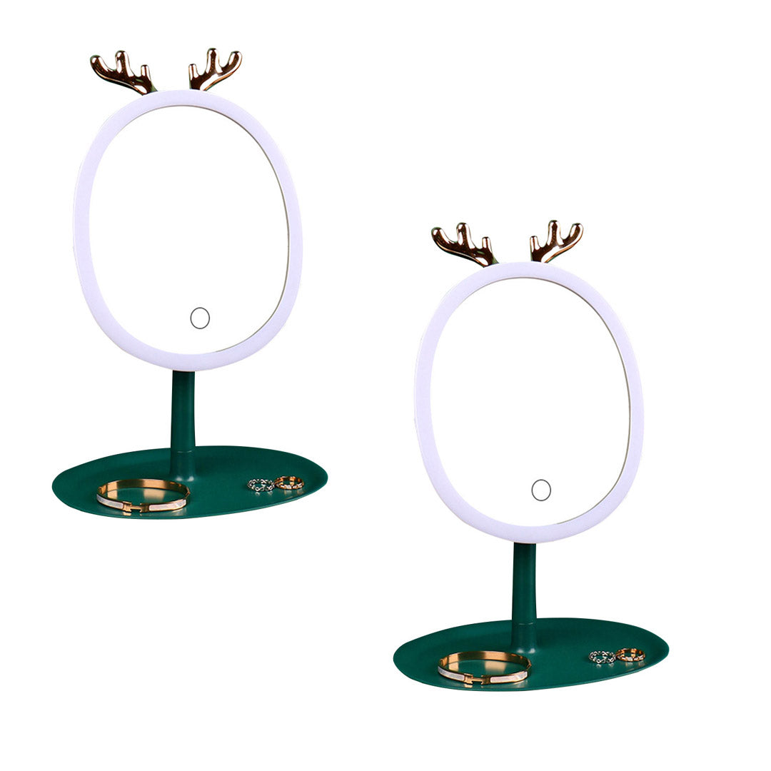 2X Green Antler LED Light Makeup Mirror Tabletop Vanity Home Decor