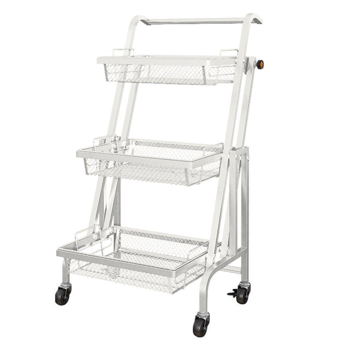 Soga 3 Tier Steel White Adjustable Kitchen Cart Multi Functional Shelves Portable Storage Organizer With Wheels