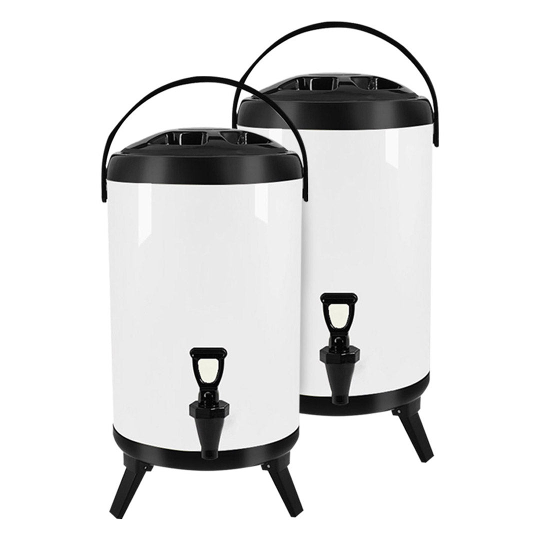 Soga 2 X 16 L Stainless Steel Insulated Milk Tea Barrel Hot And Cold Beverage Dispenser Container With Faucet White