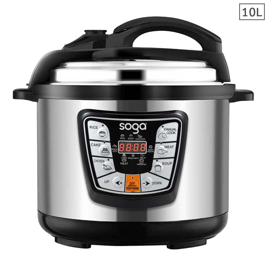 Soga Stainless Steel Electric Pressure Cooker 10 L Nonstick 1600 W