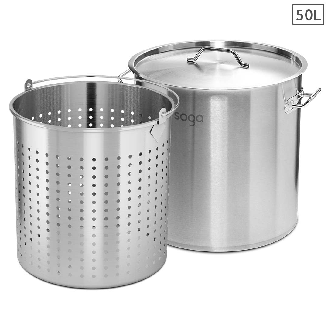 Soga 50 L 18/10 Stainless Steel Stockpot With Perforated Stock Pot Basket Pasta Strainer