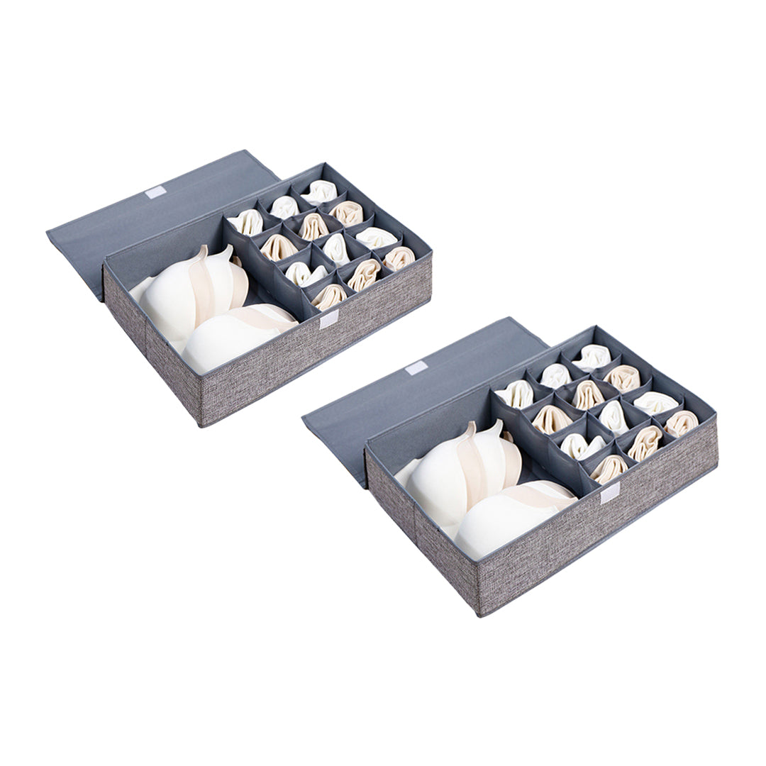 2X Grey Flip Top Underwear Storage Box Foldable Wardrobe Partition Drawer Home Organiser