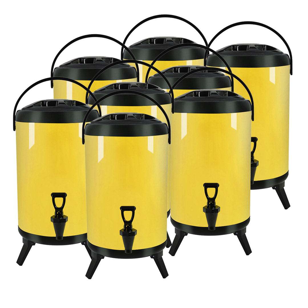 Soga 8 X 10 L Stainless Steel Insulated Milk Tea Barrel Hot And Cold Beverage Dispenser Container With Faucet Yellow