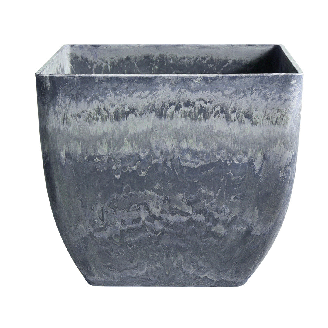 Soga 27cm Weathered Grey Square Resin Plant Flower Pot In Cement Pattern Planter Cachepot For Indoor Home Office