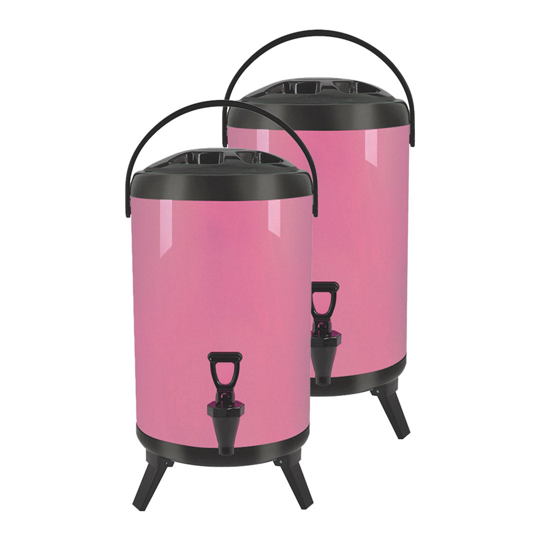 Soga 2 X 12 L Stainless Steel Insulated Milk Tea Barrel Hot And Cold Beverage Dispenser Container With Faucet Pink