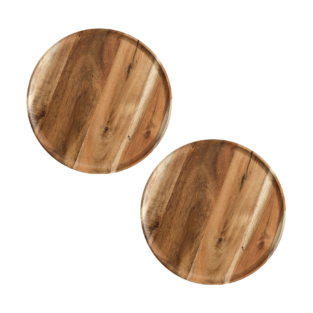 Soga 2 X 25cm Brown Round Wooden Centerpiece Serving Tray Board Home Decor