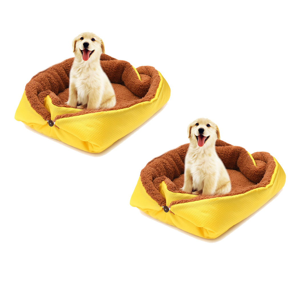 Soga 2 X Yellow Dual Purpose Cushion Nest Cat Dog Bed Warm Plush Kennel Mat Pet Home Travel Essentials