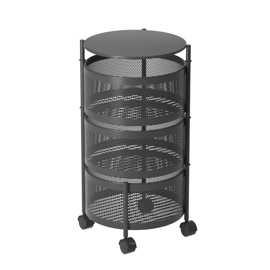Soga 3 Tier Steel Round Rotating Kitchen Cart Multi Functional Shelves Portable Storage Organizer With Wheels