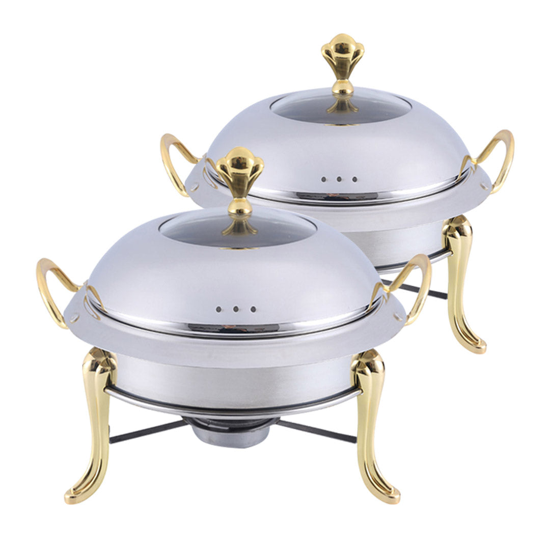 Soga 2 X Stainless Steel Gold Accents Round Buffet Chafing Dish Cater Food Warmer Chafer With Glass Top Lid