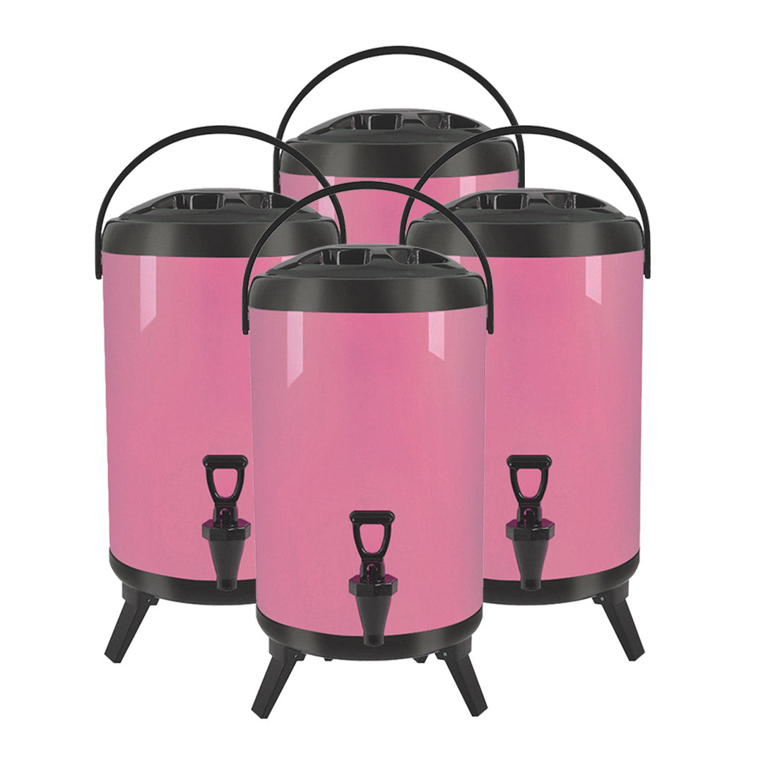 Soga 4 X 12 L Stainless Steel Insulated Milk Tea Barrel Hot And Cold Beverage Dispenser Container With Faucet Pink
