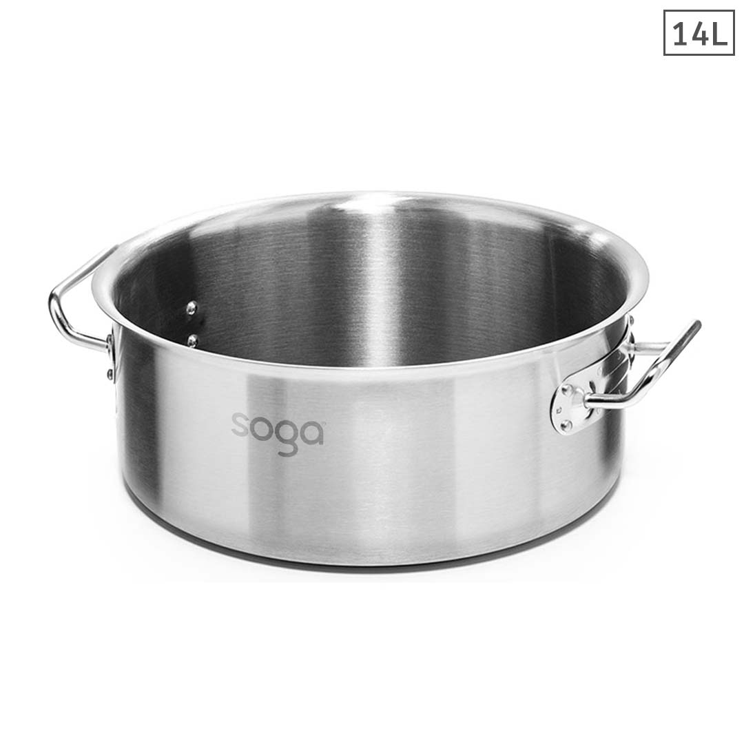 Soga Stock Pot 14 L Top Grade Thick Stainless Steel Stockpot 18/10 Without Lid