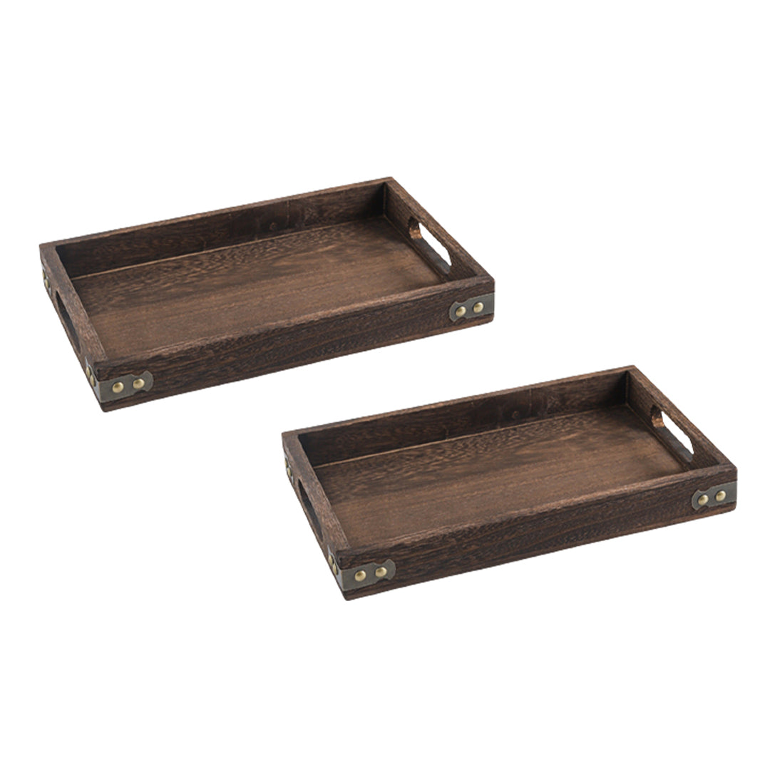Soga 2 X Medium Walnut Rectangle Wooden Tray Breakfast Dinner Serving Board Tea Set Holder Kitchen Home Decor
