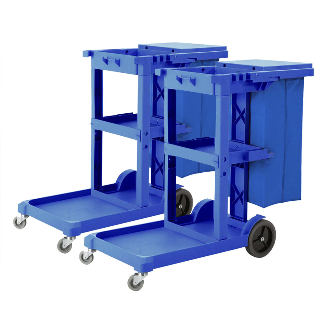 Soga 2 X 3 Tier Multifunction Janitor Cleaning Waste Cart Trolley And Waterproof Bag Blue