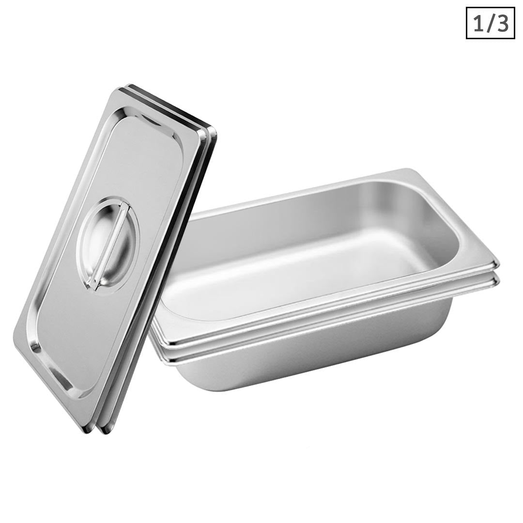 Soga 2 X Gastronorm Gn Pan Full Size 1/3 Gn Pan 6.5 Cm Deep Stainless Steel Tray With Lid