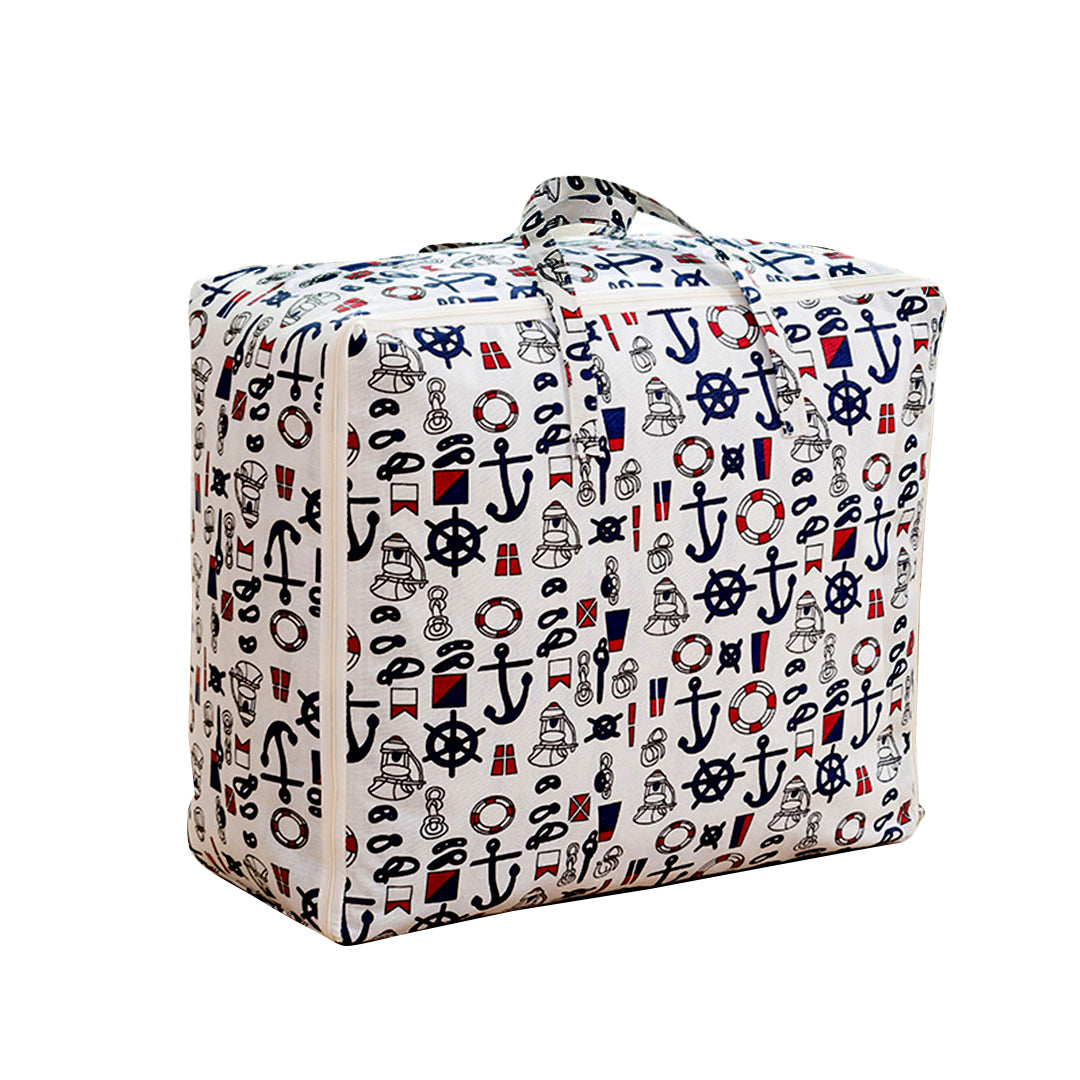 Nautical Icons Super Large Storage Luggage Bag Double Zipper Foldable Travel Organiser Essentials