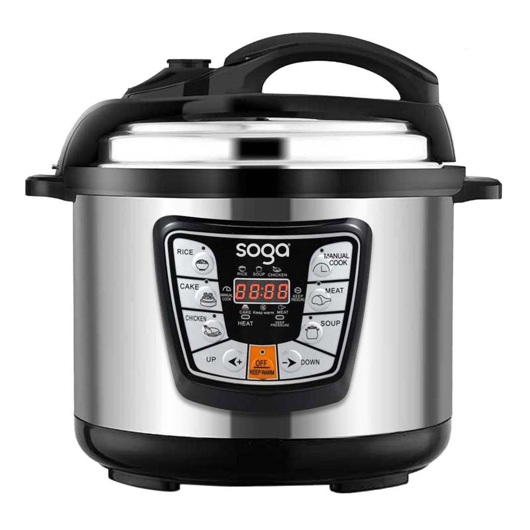 Soga Electric Pressure Cooker 12 L Stainless Steel Non Stick 1600 W