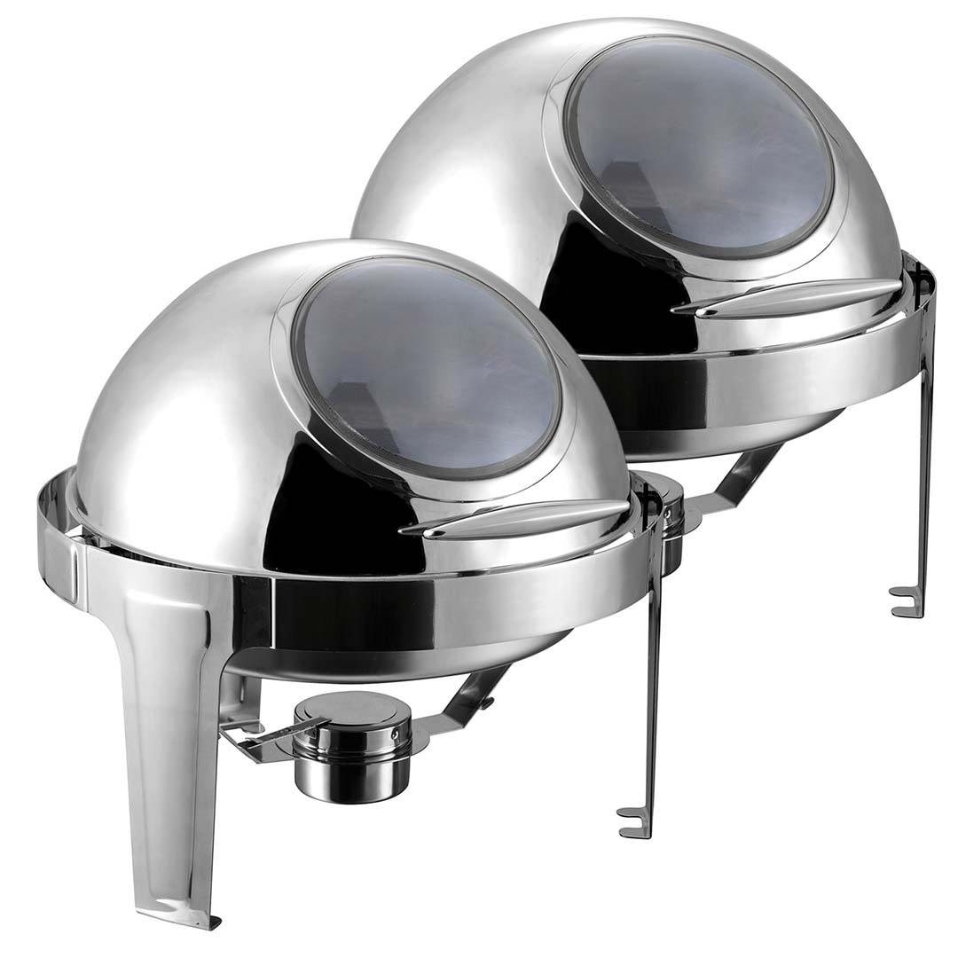 Soga 2 X 6 L Round Chafing Stainless Steel Food Warmer With Glass Roll Top