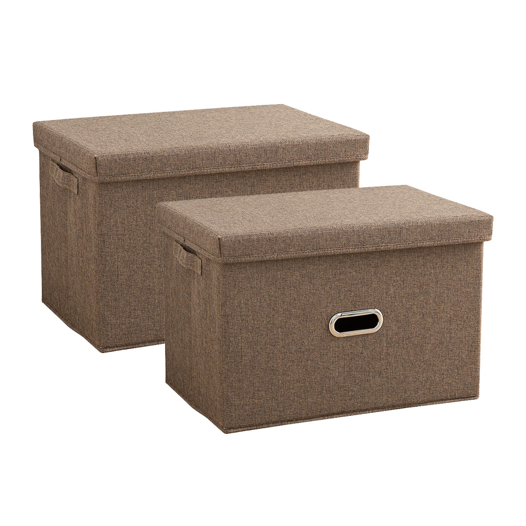 2X Coffee Medium Foldable Canvas Storage Box Cube Clothes Basket Organiser Home Decorative Box