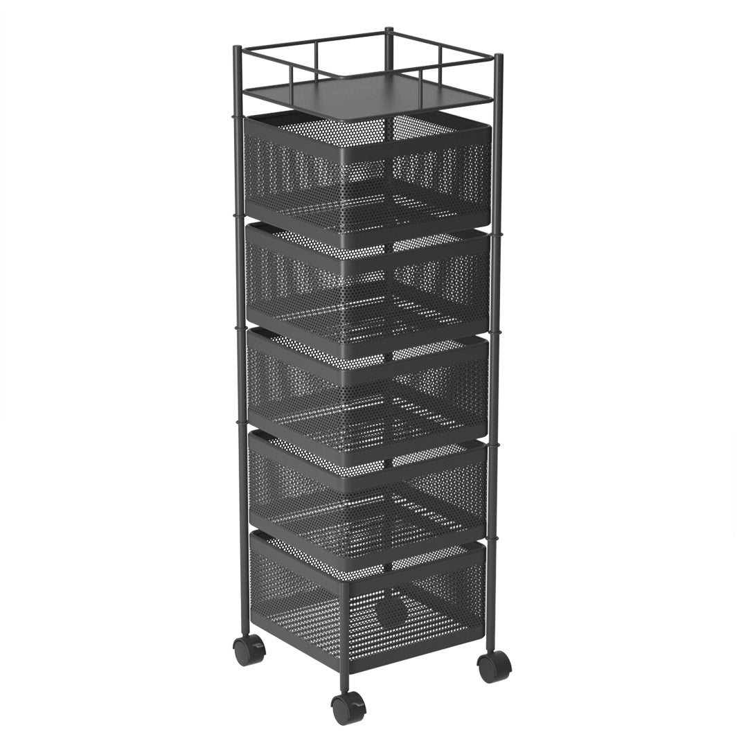 Soga 5 Tier Steel Square Rotating Kitchen Cart Multi Functional Shelves Portable Storage Organizer With Wheels