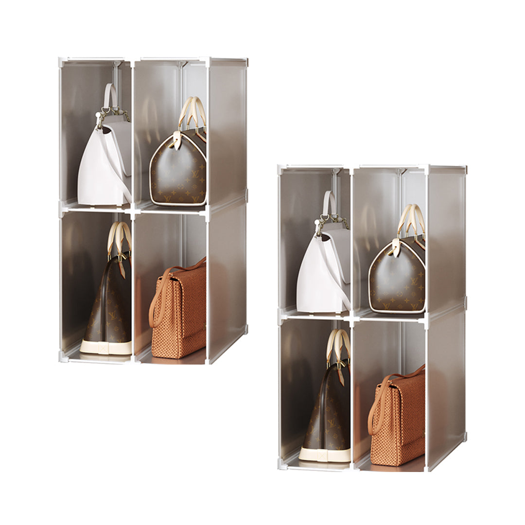 2X 2 Tier Multifunctional PP Plastic Bag Box Portable Cubby DIY Storage Shelves Stackable Handbag Purse Organiser