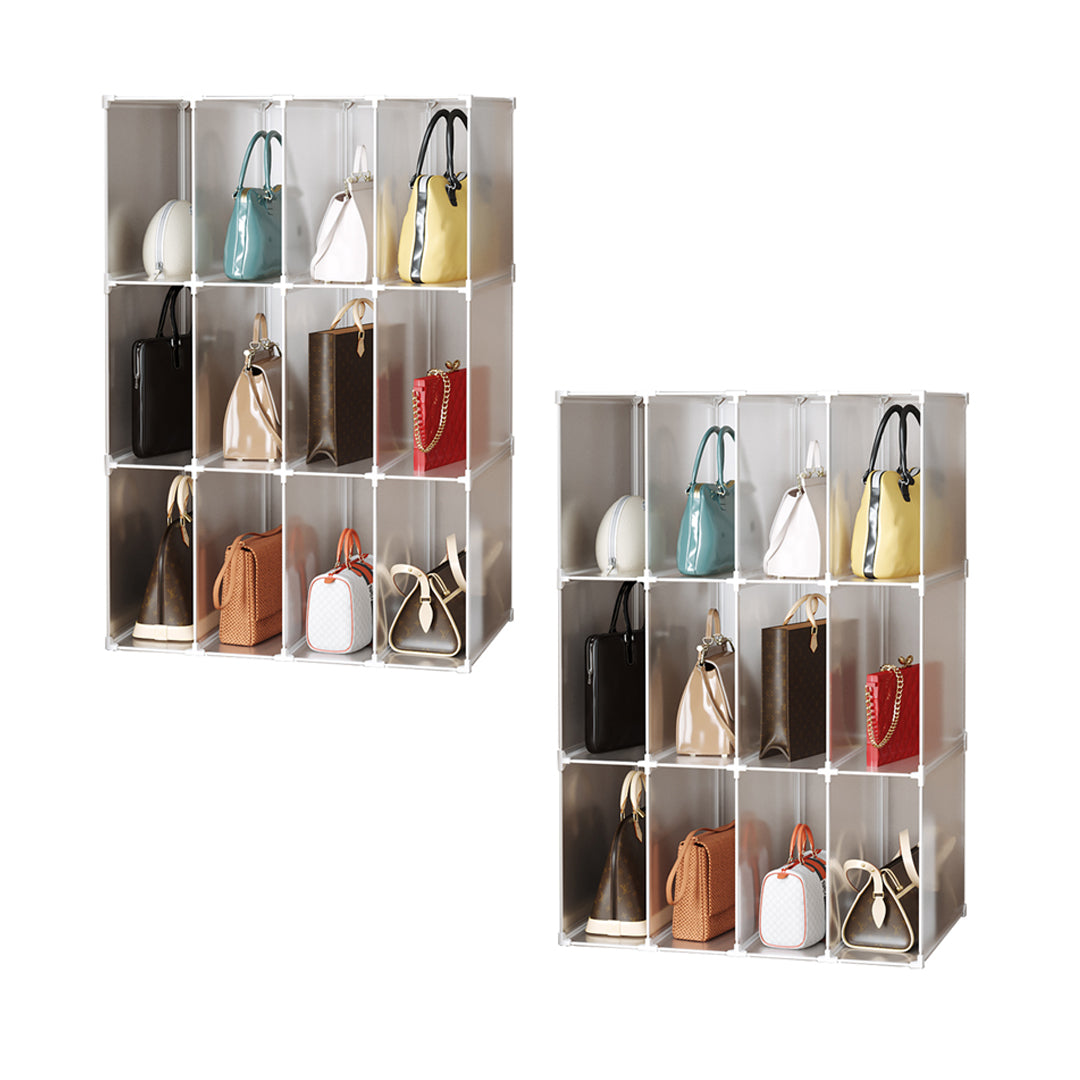 2X 3 Tier Multifunctional PP Plastic Bag Box Portable Cubby DIY Storage Shelves Stackable Handbag Purse Organiser